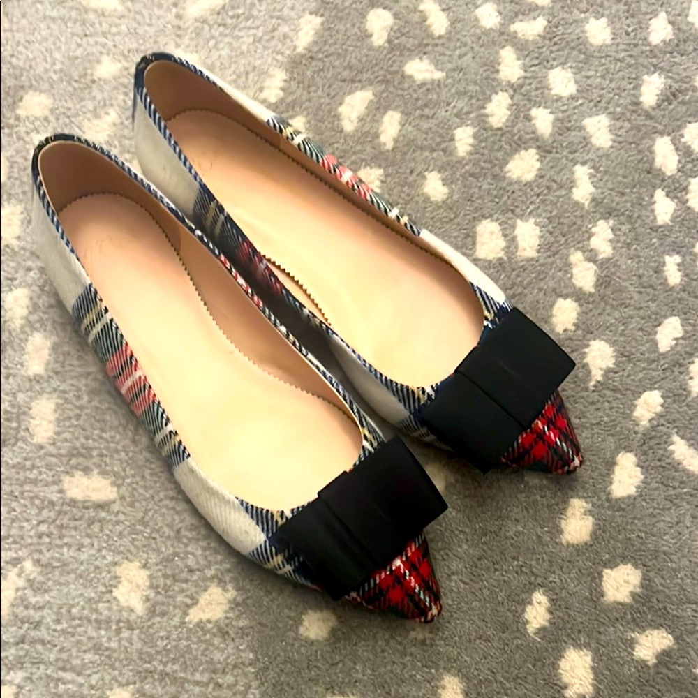 Jcrew Plaid Women's Flats with black Bow Accent
